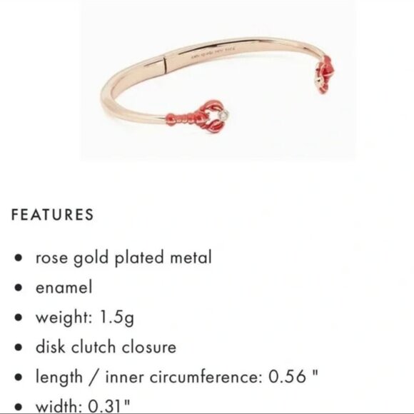 Kate Spade Love Lobster Hinged Rosetone Bangle Bracelet One Size 2-1/8" Inner - Picture 3 of 8